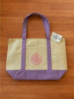 NWT Trader Joe’s Large Lavender-Trim Canvas Tote Bag